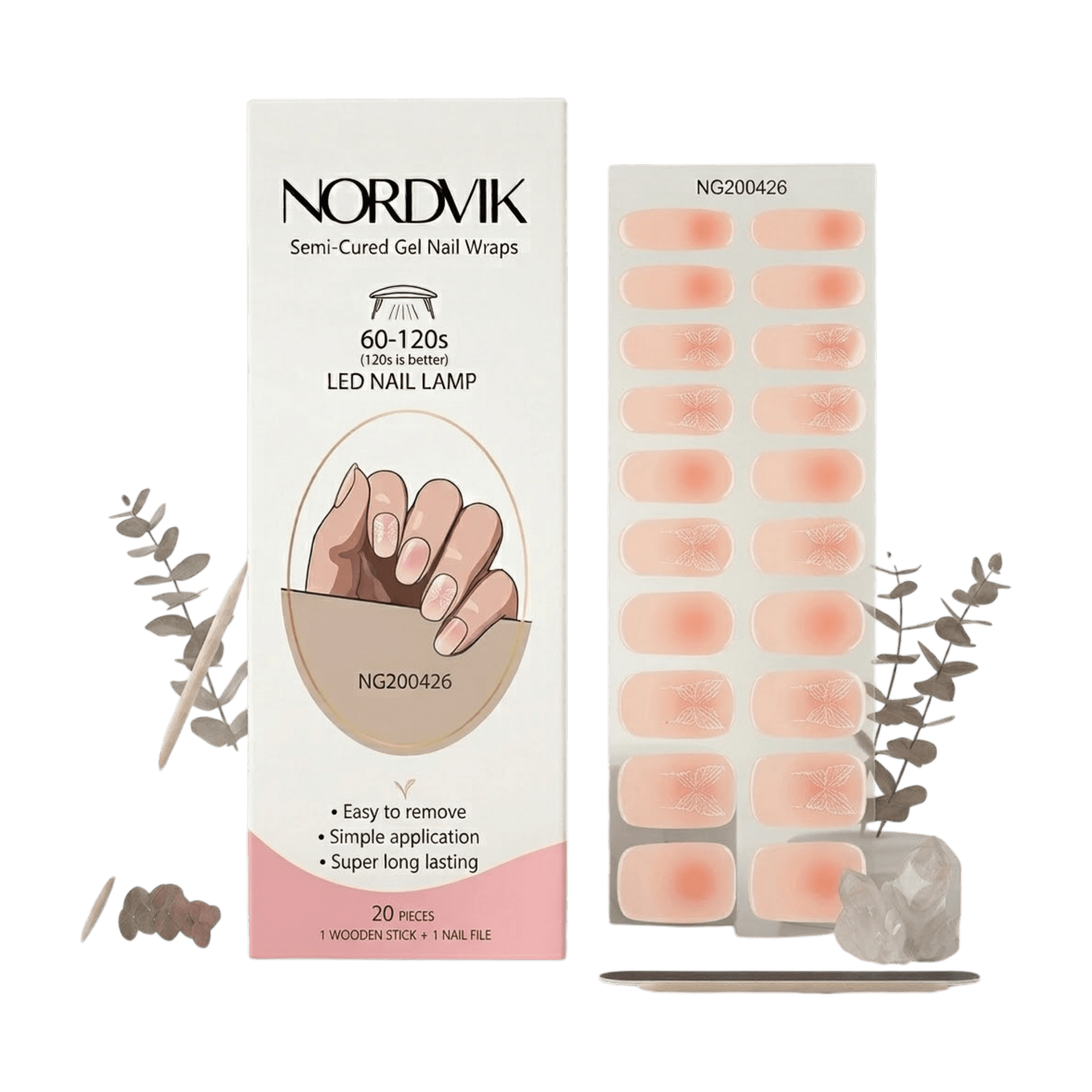 Uñas Gel Semi Curado Manicure - Rosa Ombré y Mariposas - Nordvik London
