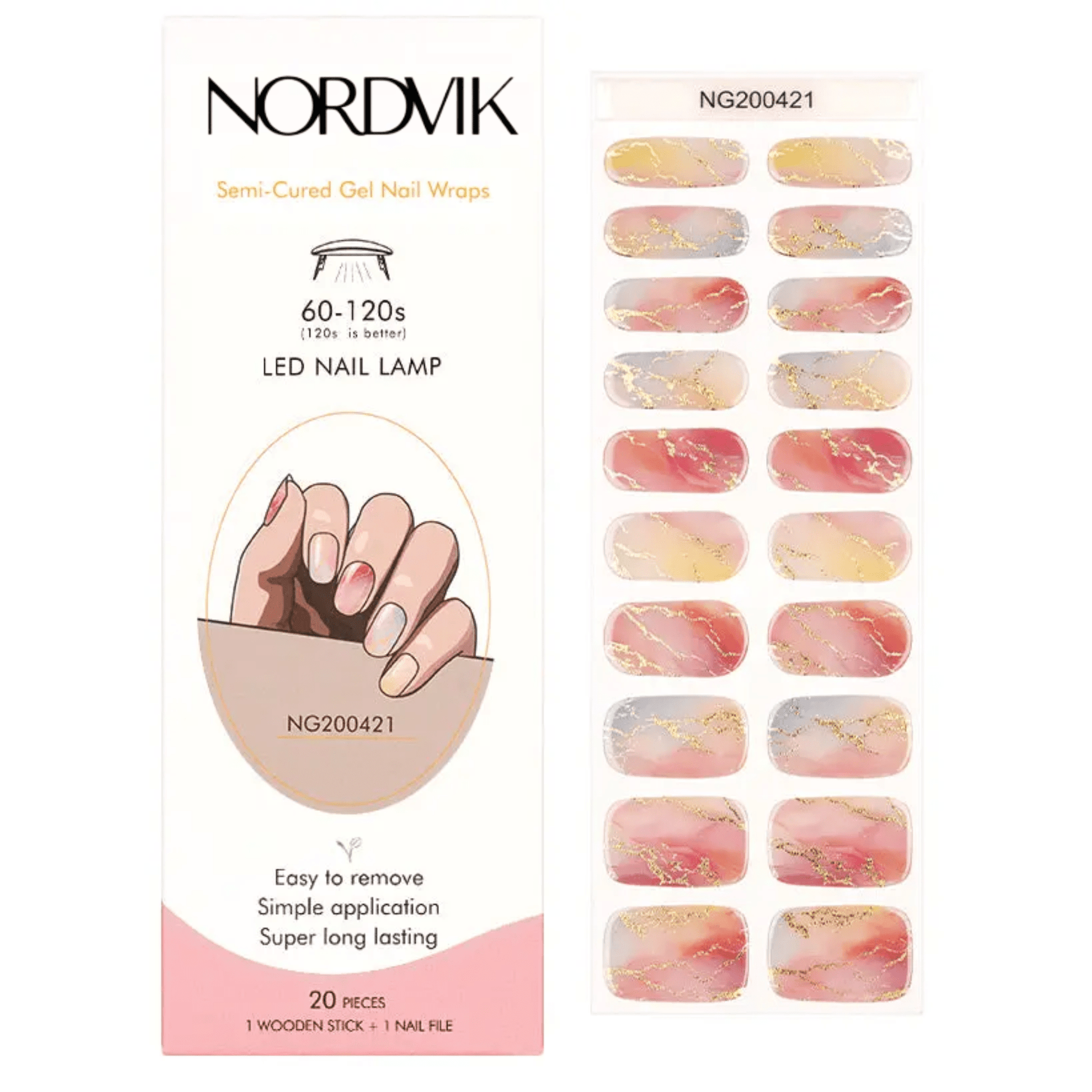 Uñas Gel Semi Curado Manicure - Mármol Pastel y Dorado - Nordvik London