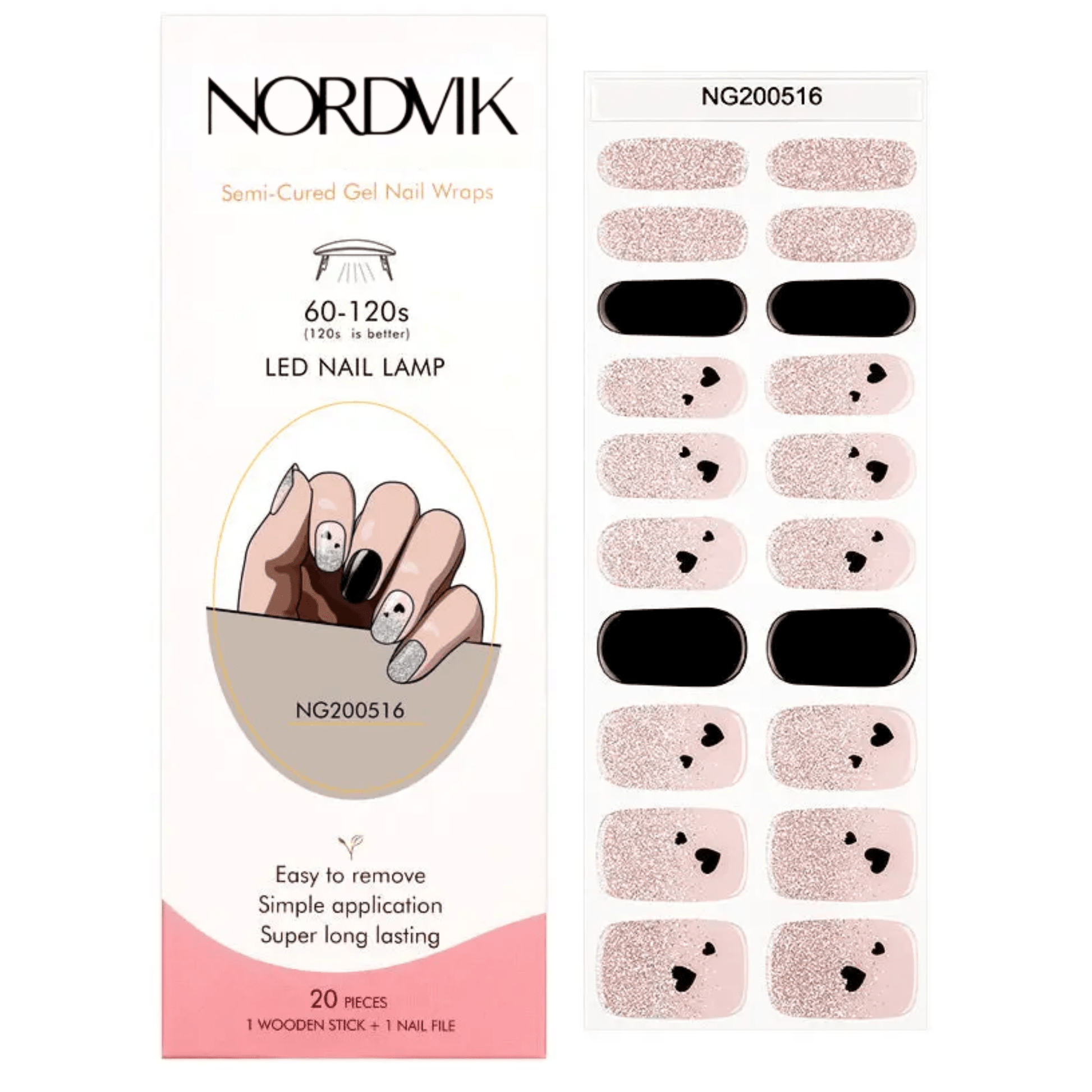 Uñas Gel Semi Curado Manicure - Nude, Negro y Brillos - Nordvik London