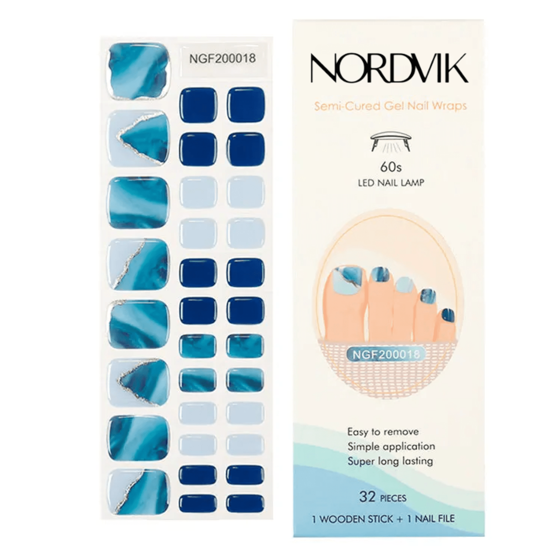 Uñas Gel Semi Curado Pedicure - Mármol Azul y Plateado - Nordvik London