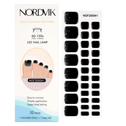 Uñas Gel Semi Curado Pedicure - Negro con Brillos - Nordvik London