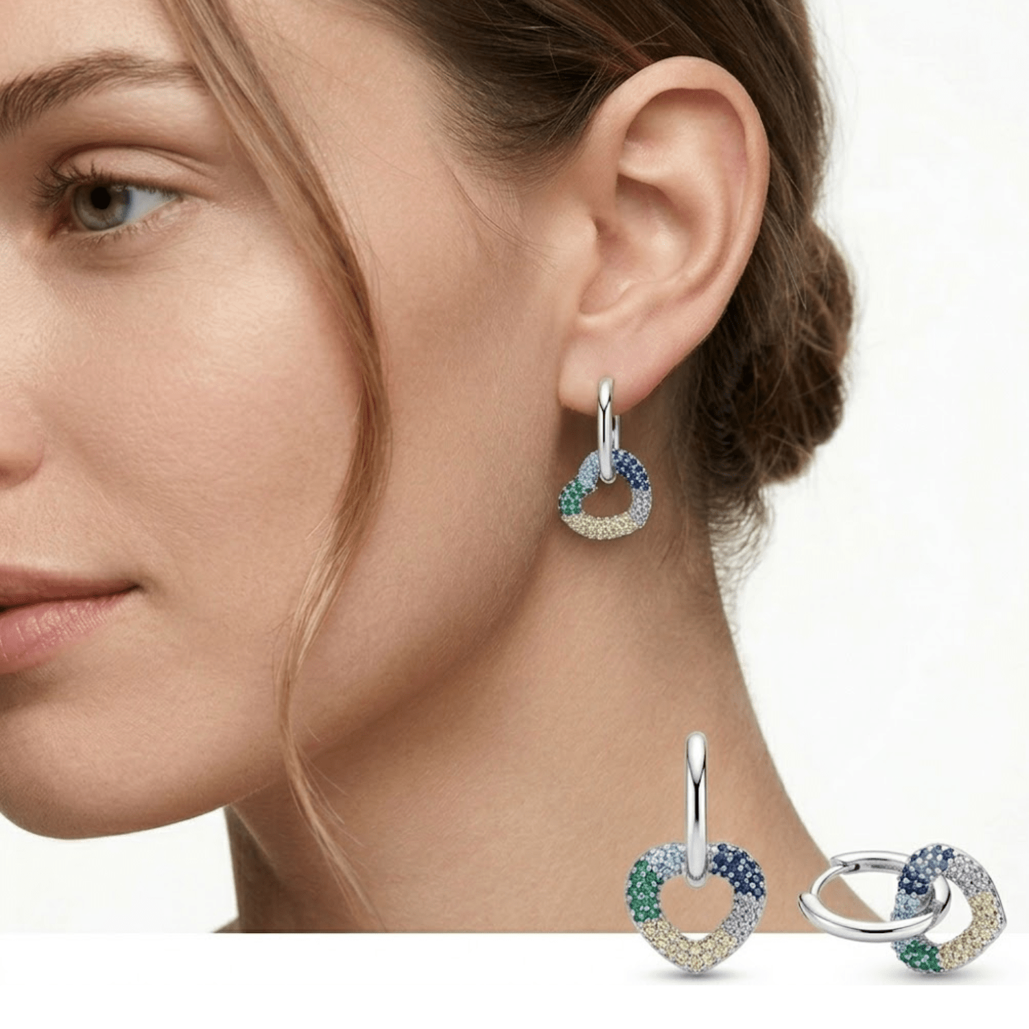 Argollas Colgante Corazón Pavé Rainbow Silver - Nordvik London