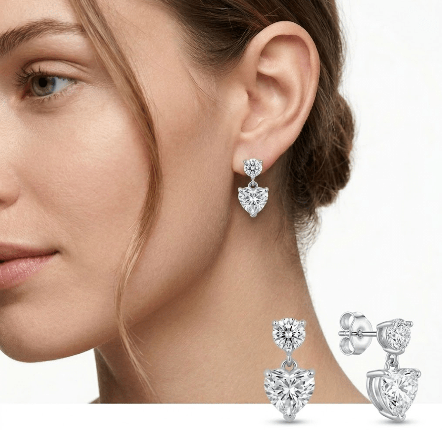 Aros Pegados Corazón con Circonita Blanca Silver - Nordvik London