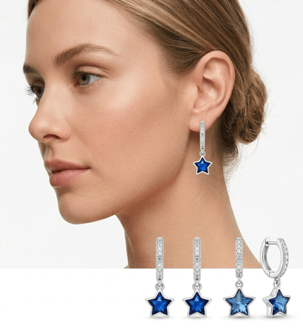 Argollas Estrella Cósmica con Circón Azul Silver - Nordvik London