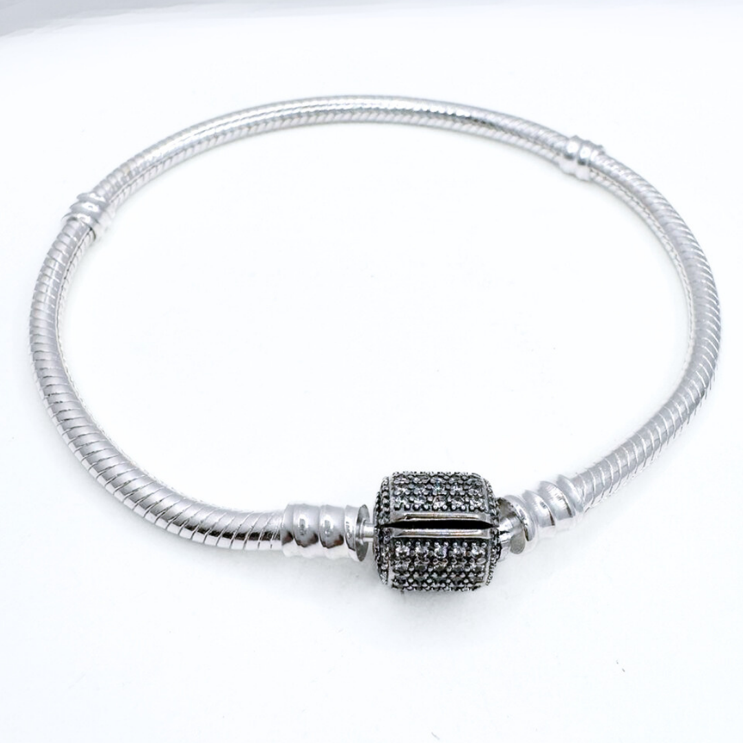 Pulsera Charms Barril Pavé - Silver