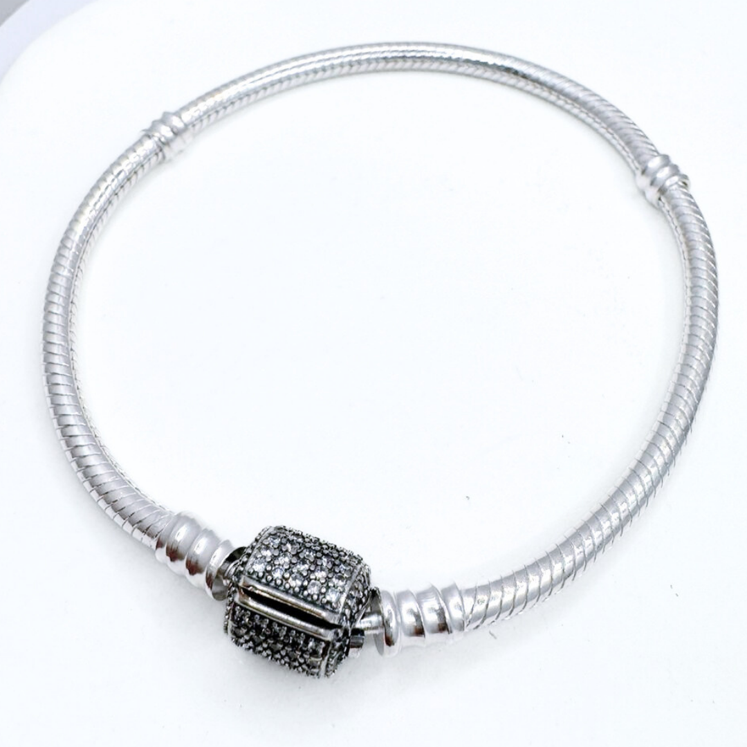 Pulsera Charms Barril Pavé - Silver