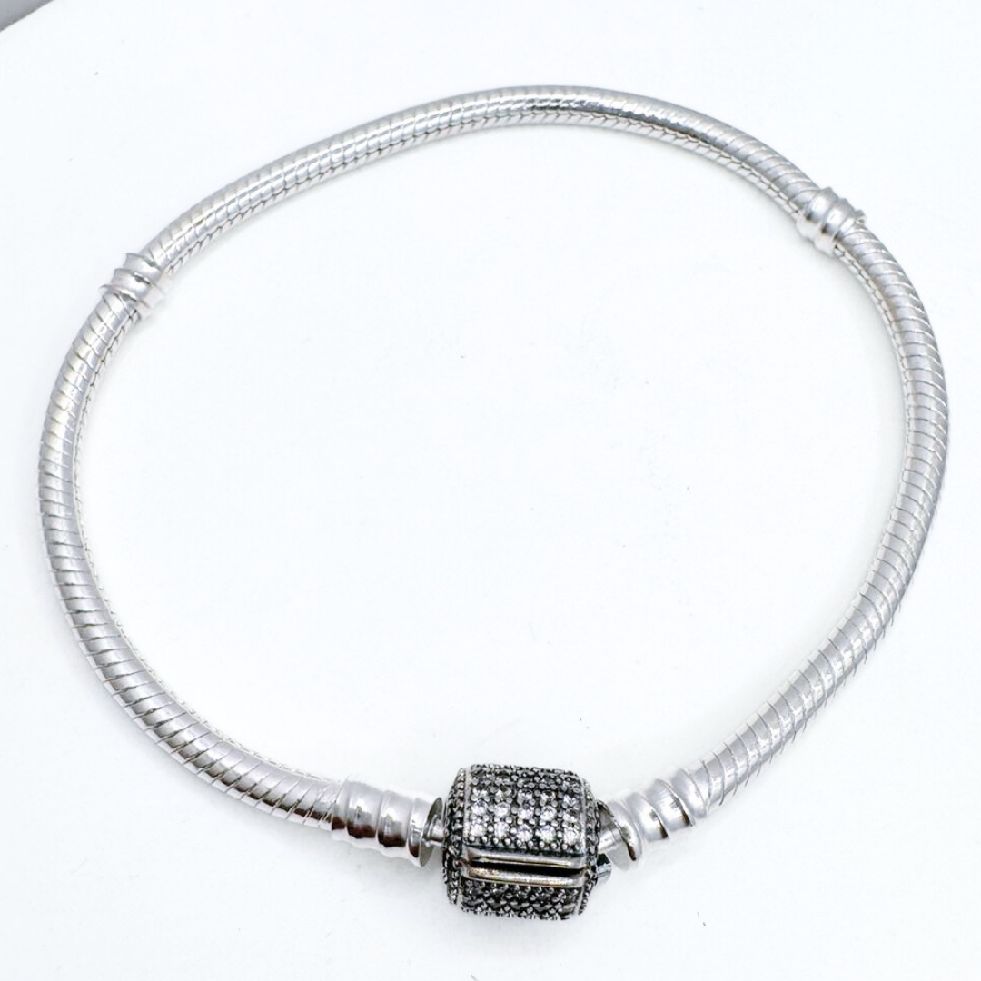 Pulsera Charms Barril Pavé - Silver