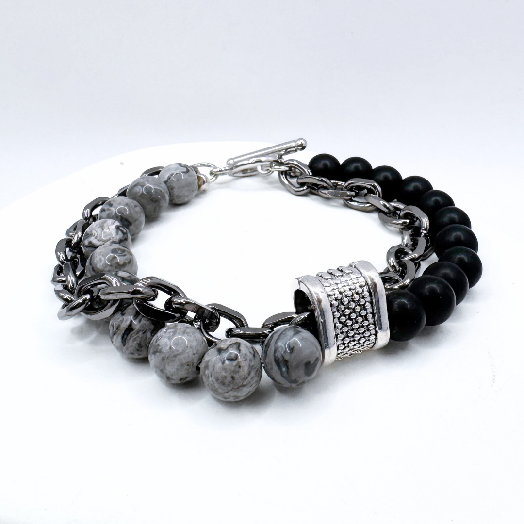 Pulsera de Piedras Naturales y Cadena - Silver