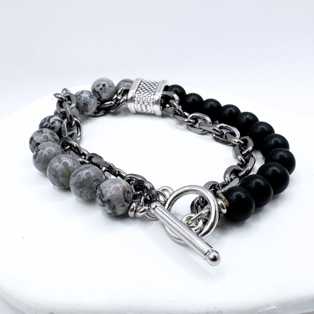 Pulsera de Piedras Naturales y Cadena - Silver