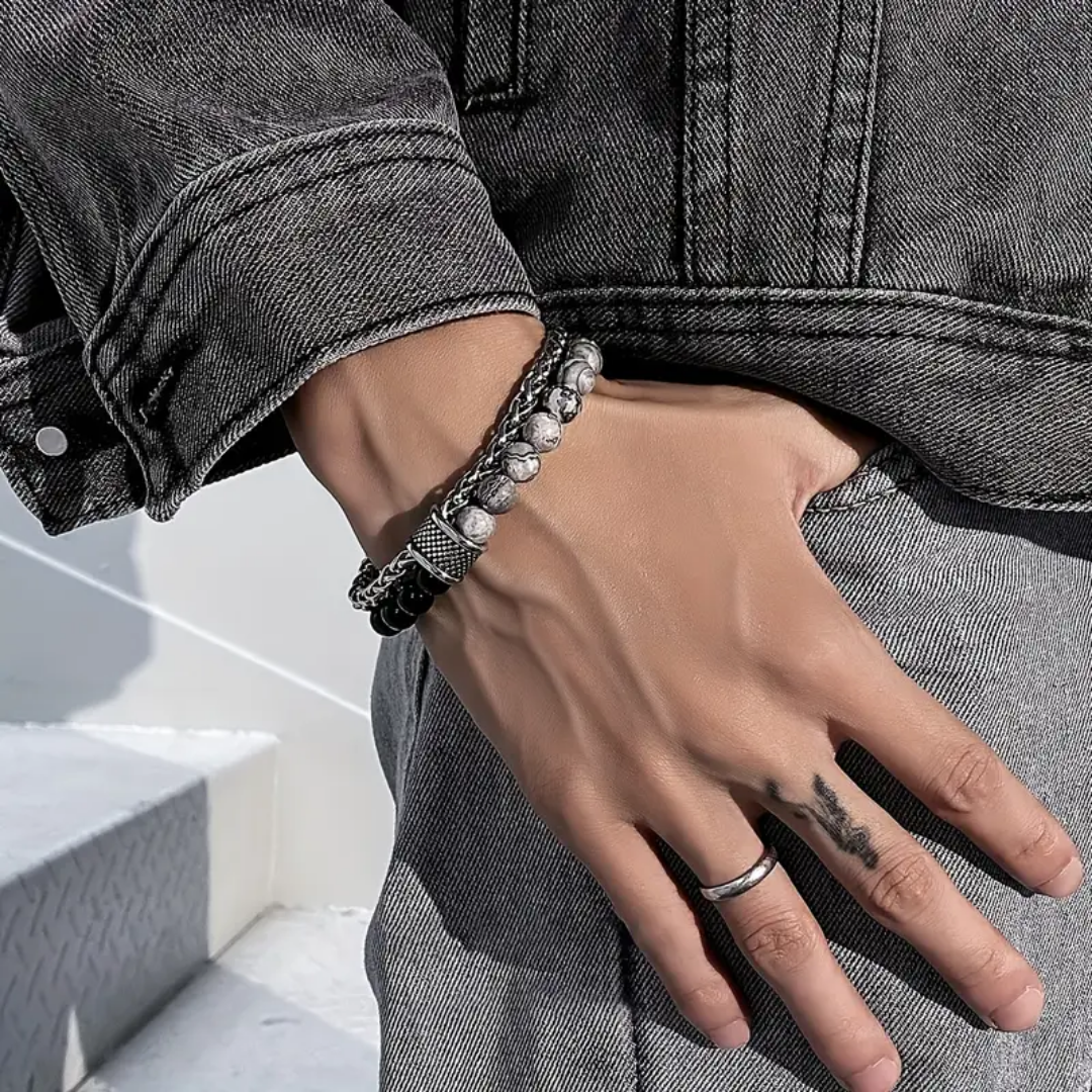 Pulsera de Piedras Naturales y Cadena - Silver