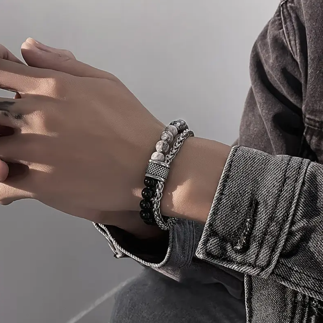Pulsera de Piedras Naturales y Cadena - Silver