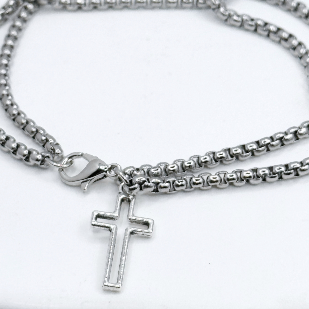 Pulsera Cadena Tubular con Cruz - Silver