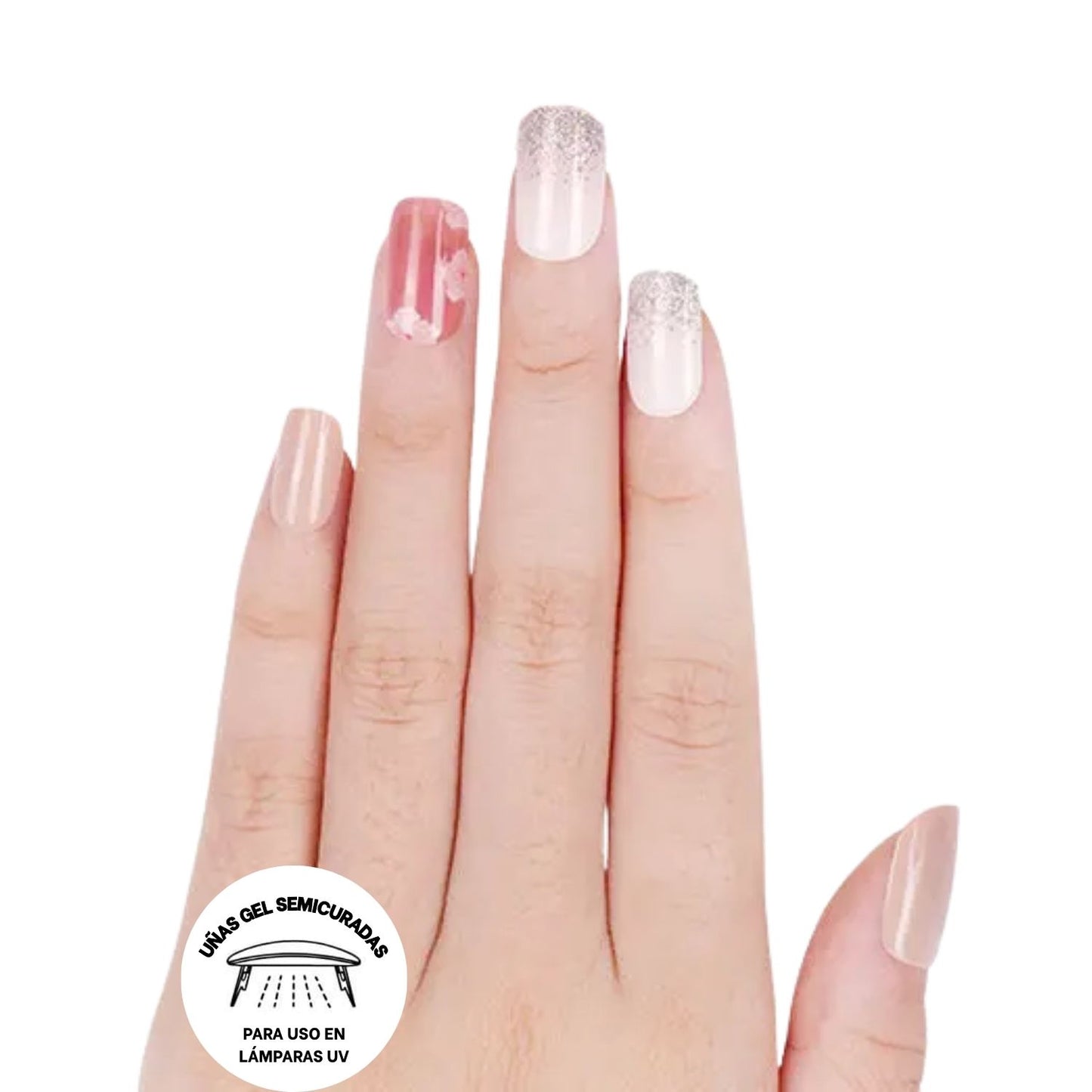 Uñas Gel Semi Curado Manicure - Flores Cherry Blossom