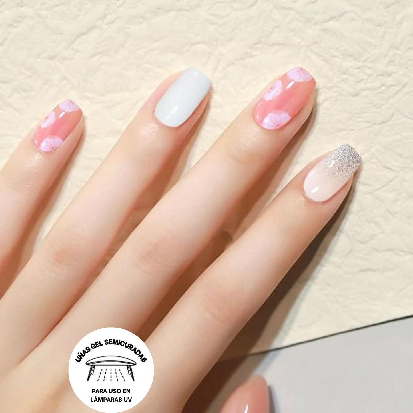 Uñas Gel Semi Curado Manicure - Flores Cherry Blossom