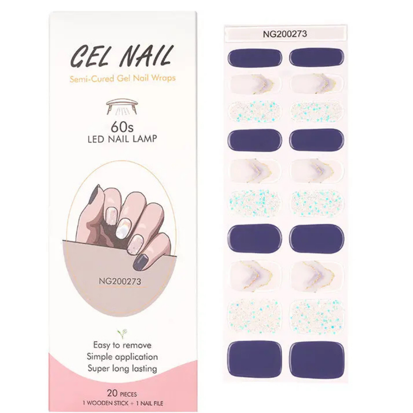 Uñas Gel Semi curado Manicure - Azul Dream y Brillitos