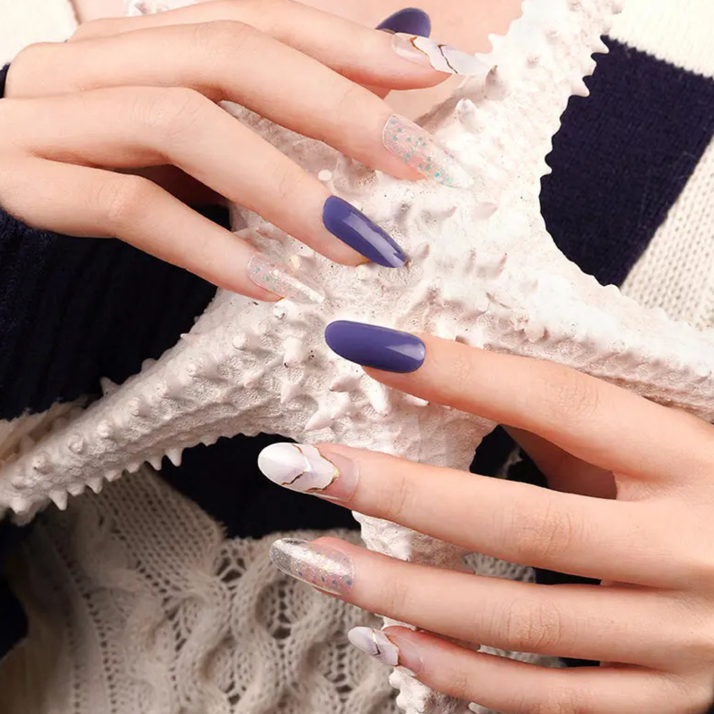 Uñas Gel Semi curado Manicure - Azul Dream y Brillitos