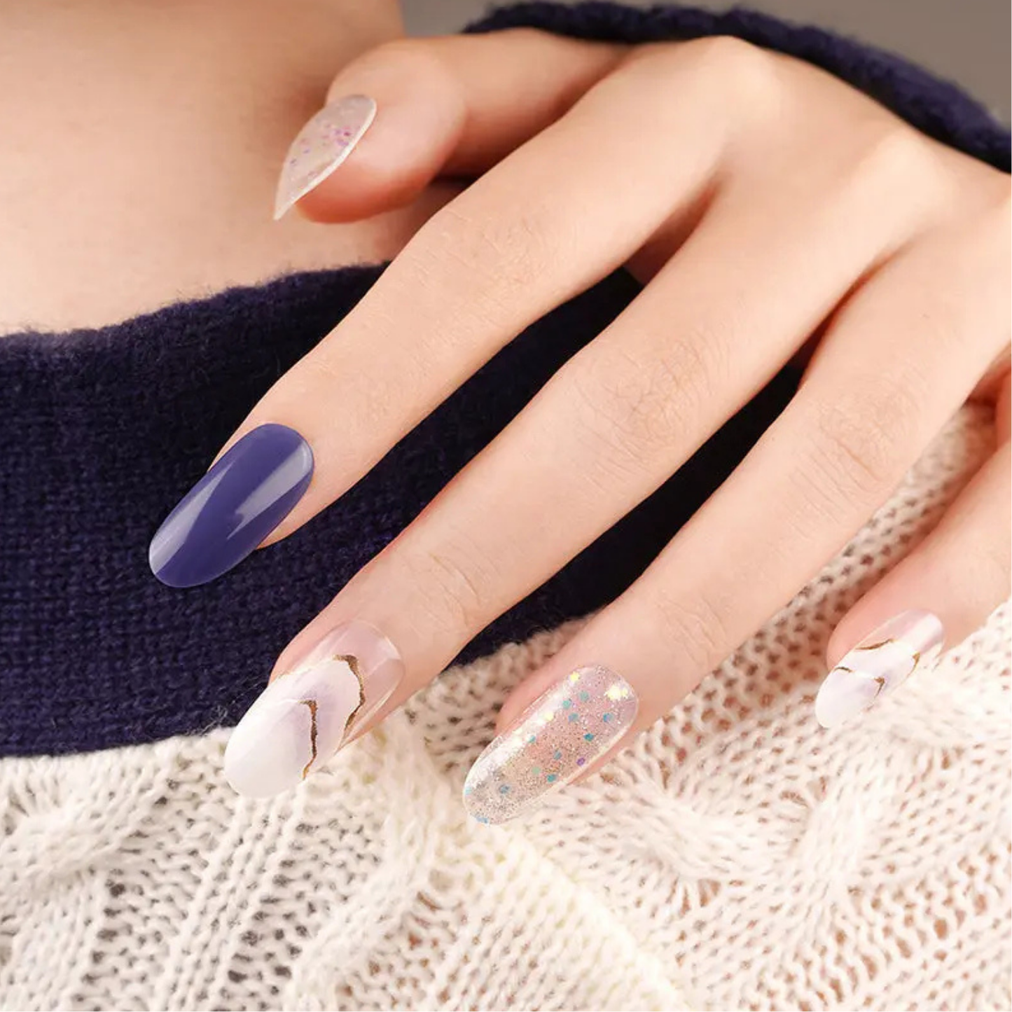 Uñas Gel Semi curado Manicure - Azul Dream y Brillitos