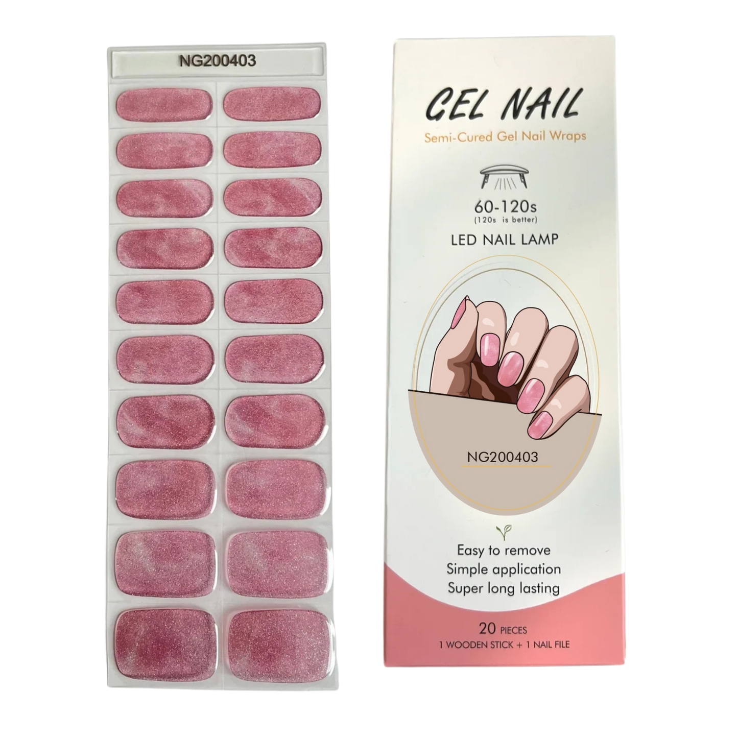 Uñas Gel Semi curado Manicure - Pink Rush (Marmoleado Rosado con brillitos)