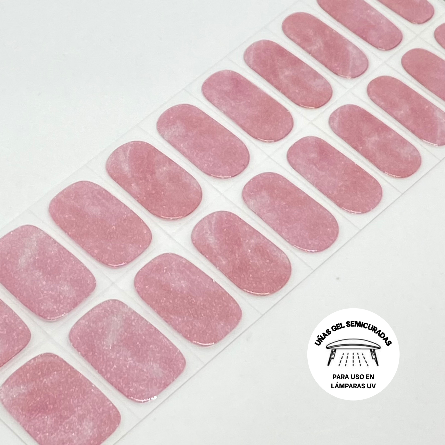 Uñas Gel Semi curado Manicure - Pink Rush (Marmoleado Rosado con brillitos)