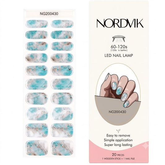 Uñas Gel Semi curado Manicure - Azul Drive ( Manchitas Celestes, blancas y plateado con brillos) - Nordvik London