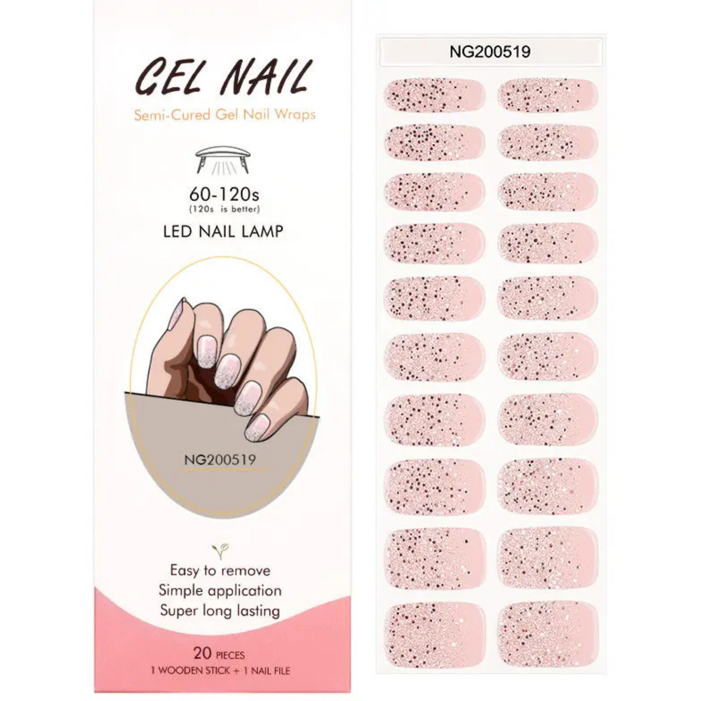 Uñas Gel Semi curado Manicure - Pink Stardust ( Uña Rosada con degrade de Glitter Plateado)