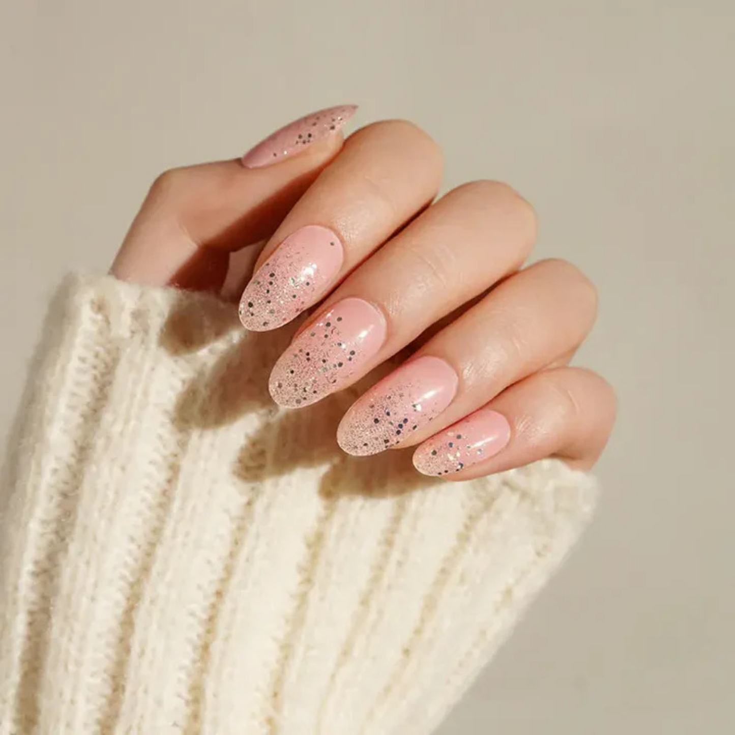 Uñas Gel Semi curado Manicure - Pink Stardust ( Uña Rosada con degrade de Glitter Plateado)