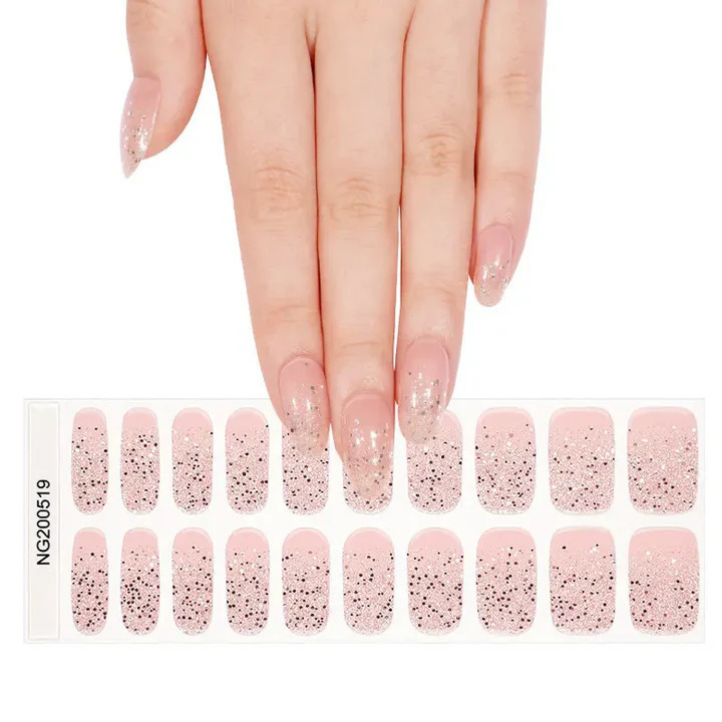 Uñas Gel Semi curado Manicure - Pink Stardust ( Uña Rosada con degrade de Glitter Plateado)