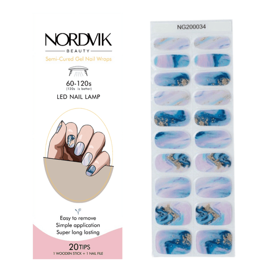 Uñas Gel Semi curado Manicure - Marmoleado Morado y Dorado - Nordvik London