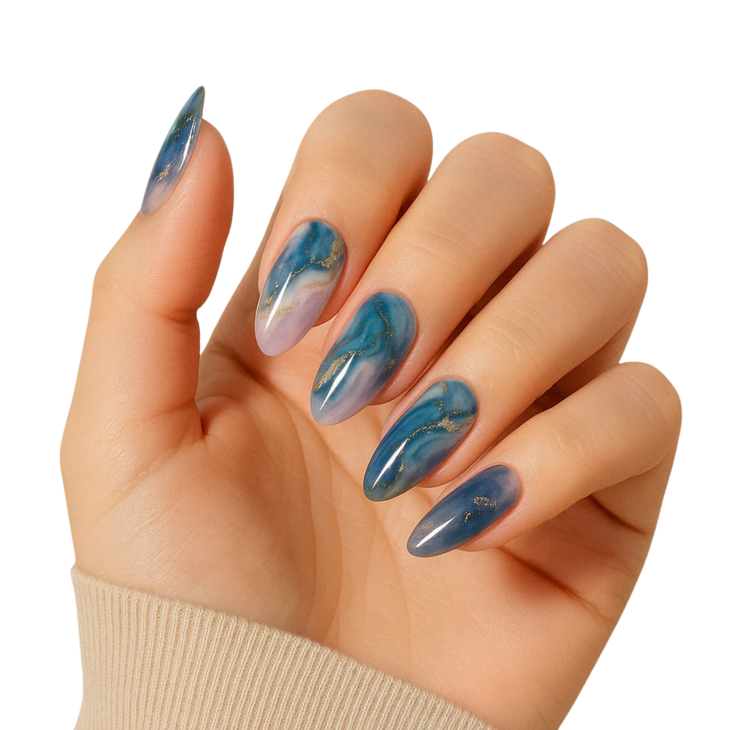 Uñas Gel Semi curado Manicure - Marmoleado Morado y Dorado