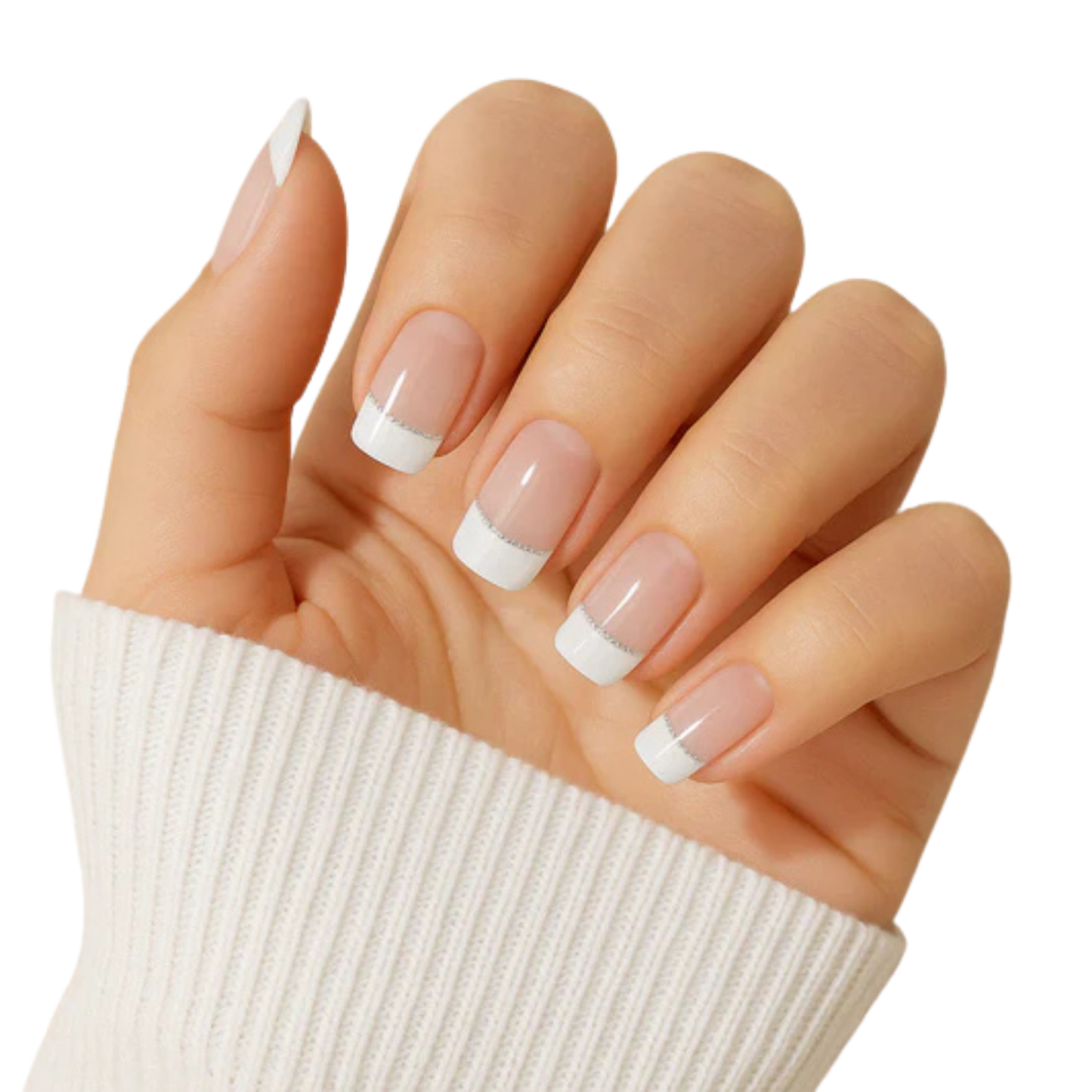 Uñas Gel Semi curado Manicure - Francesa Con línea de brillos