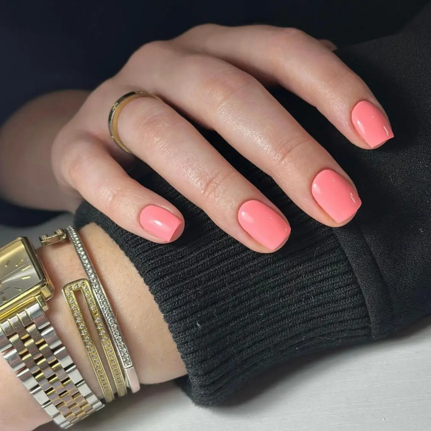 Uñas Gel Semi curado Manicure - Rosado Sandía Solido