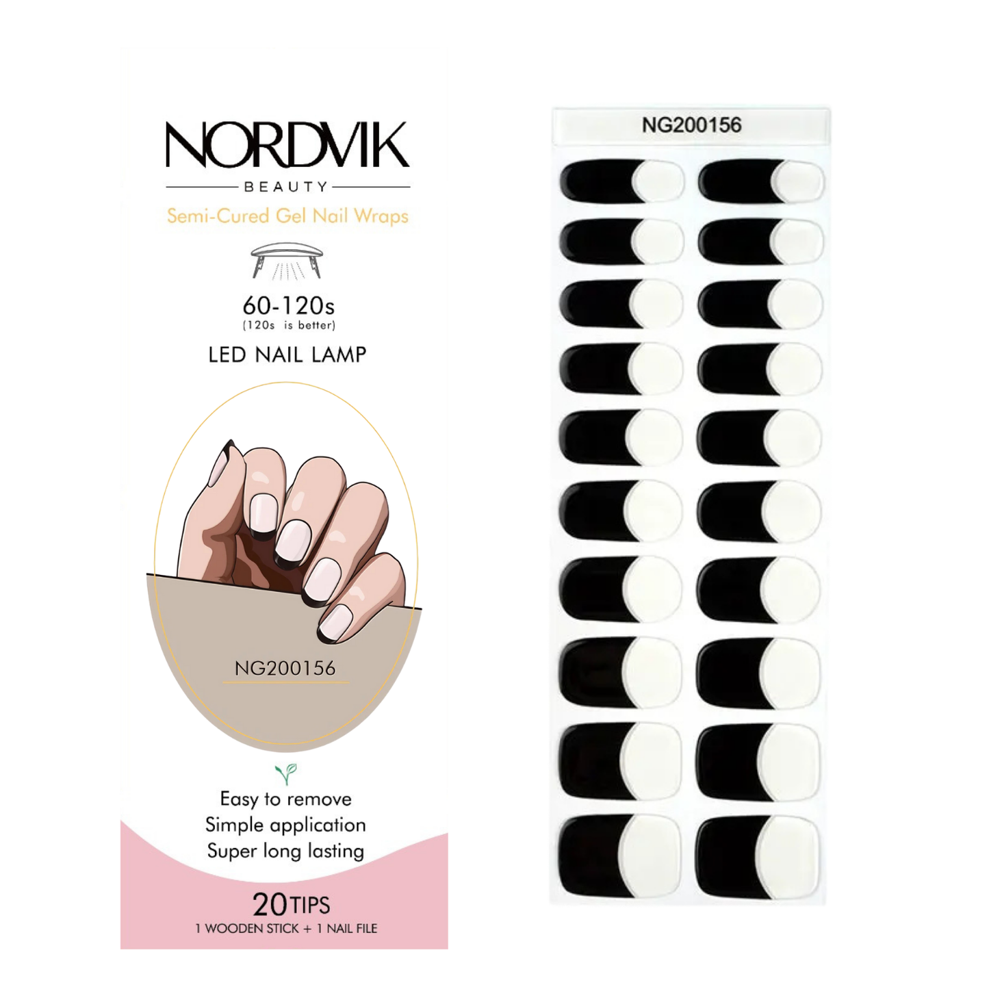 Uñas Gel Semi curado Manicure - Francesa Negra con detalle Blanco