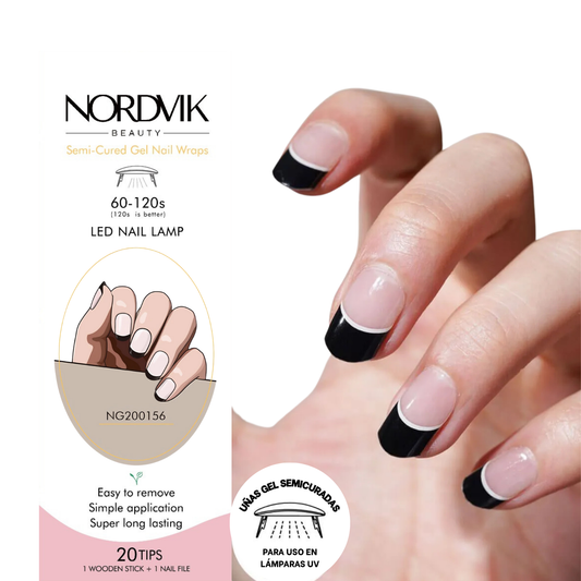 Uñas Gel Semi curado Manicure - Francesa Negra con detalle Blanco