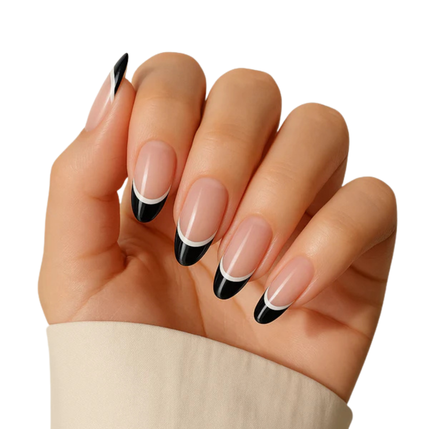 Uñas Gel Semi curado Manicure - Francesa Negra con detalle Blanco