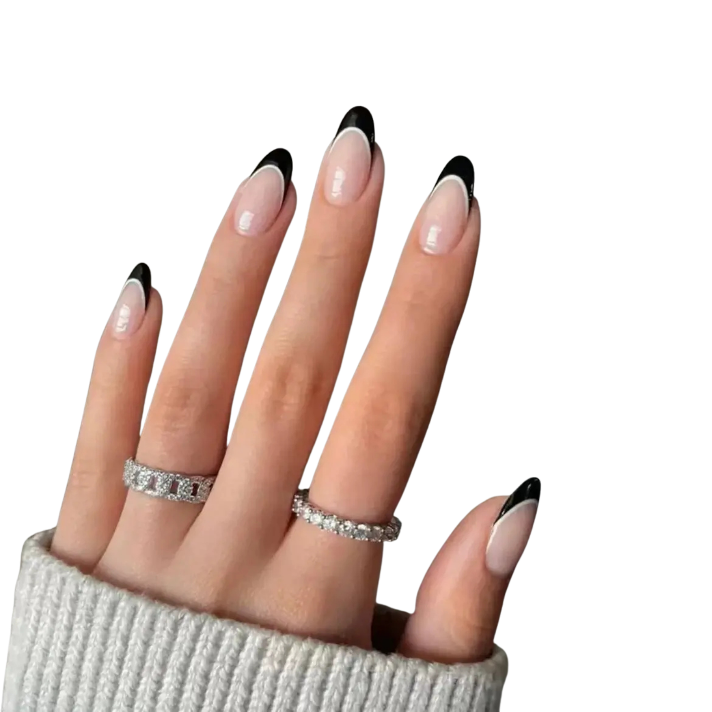 Uñas Gel Semi curado Manicure - Francesa Negra con detalle Blanco
