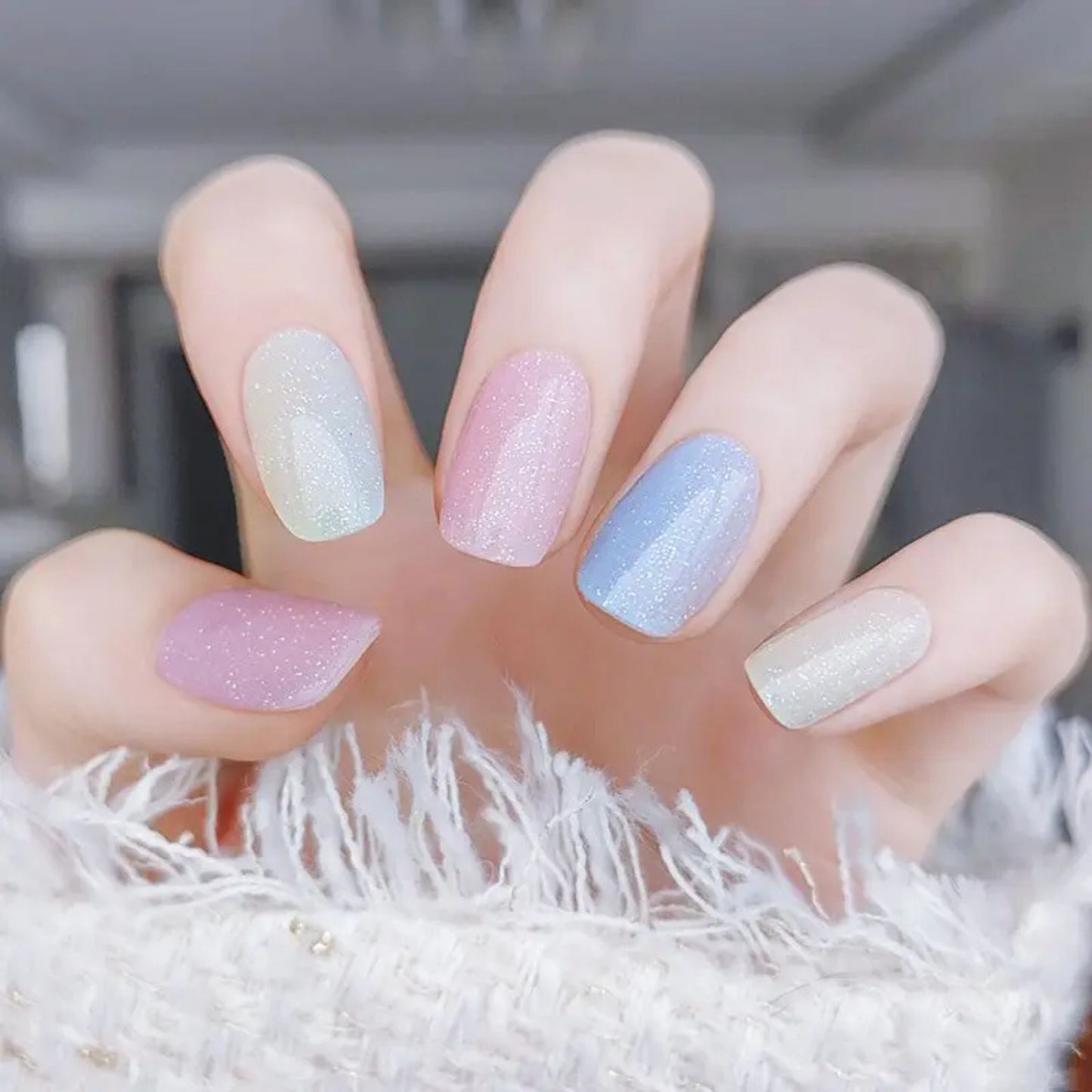 Uñas Gel Semi curado Manicure - Arcoíris Suave pastel