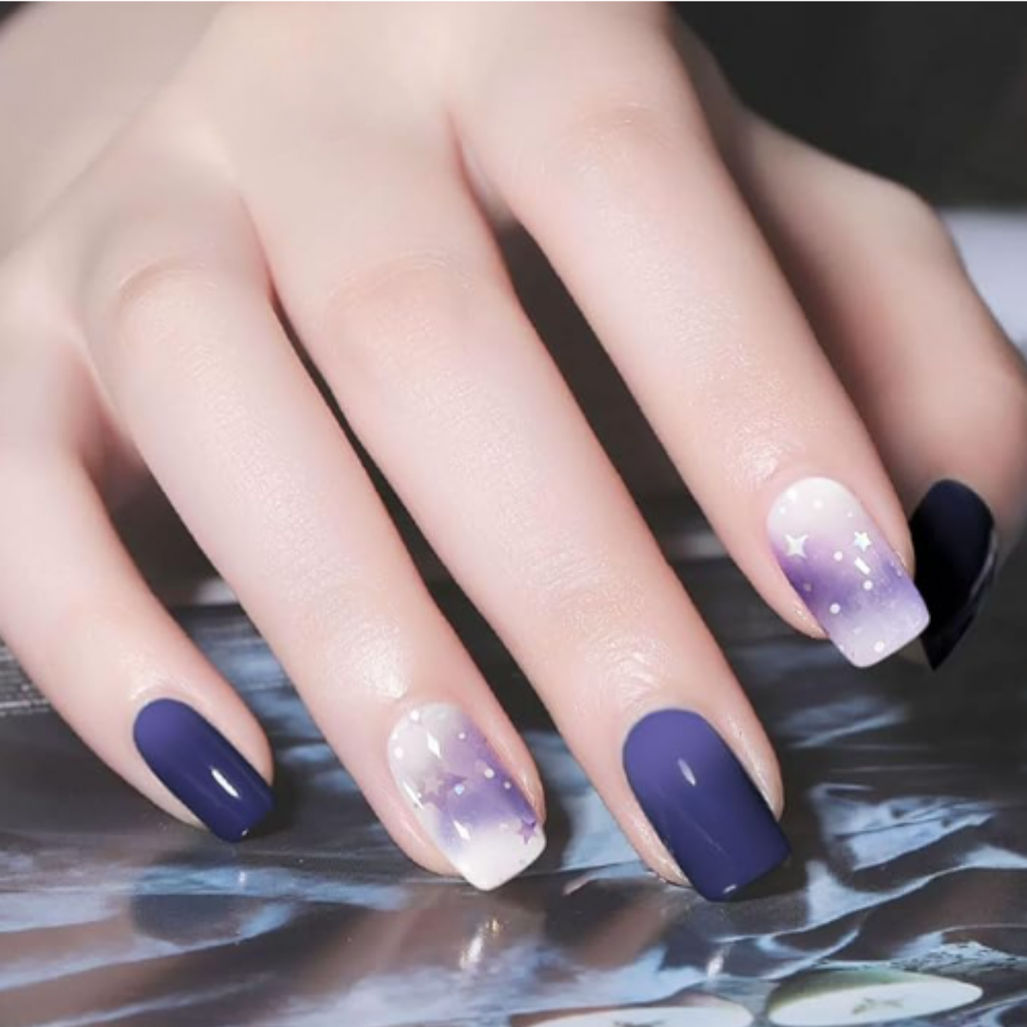 Uñas Gel Semi curado Manicure - Nebulosa y Estrellas