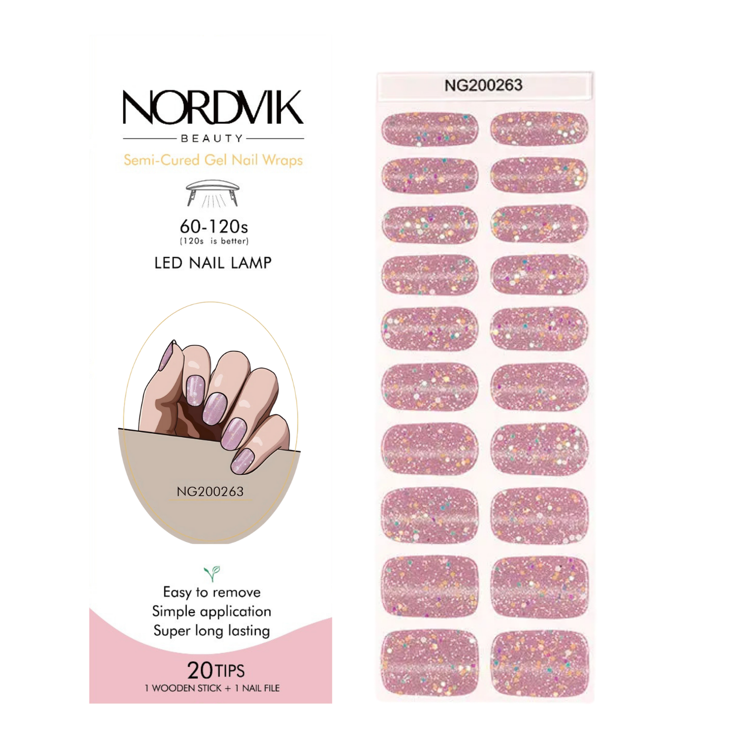 Uñas Gel Semi curado Manicure - Rosado con Escarcha que brilla en la oscuridad