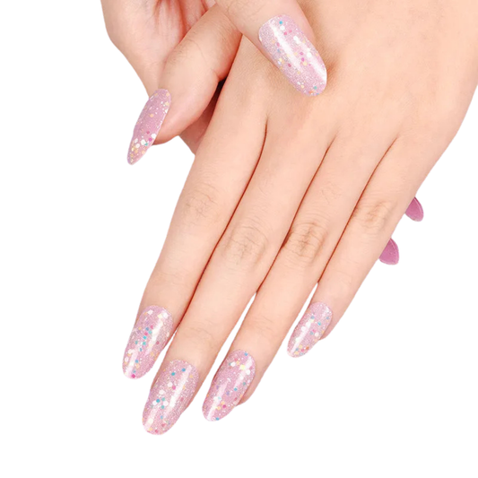 Uñas Gel Semi curado Manicure - Rosado con Escarcha que brilla en la oscuridad