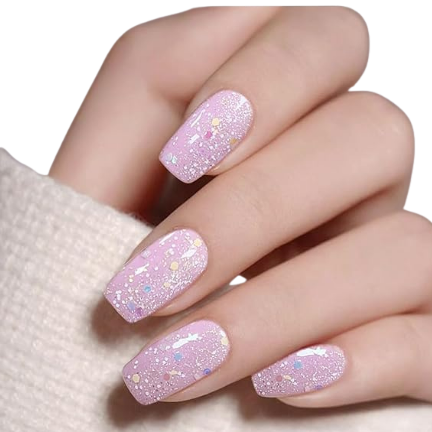 Uñas Gel Semi curado Manicure - Rosado con Escarcha que brilla en la oscuridad