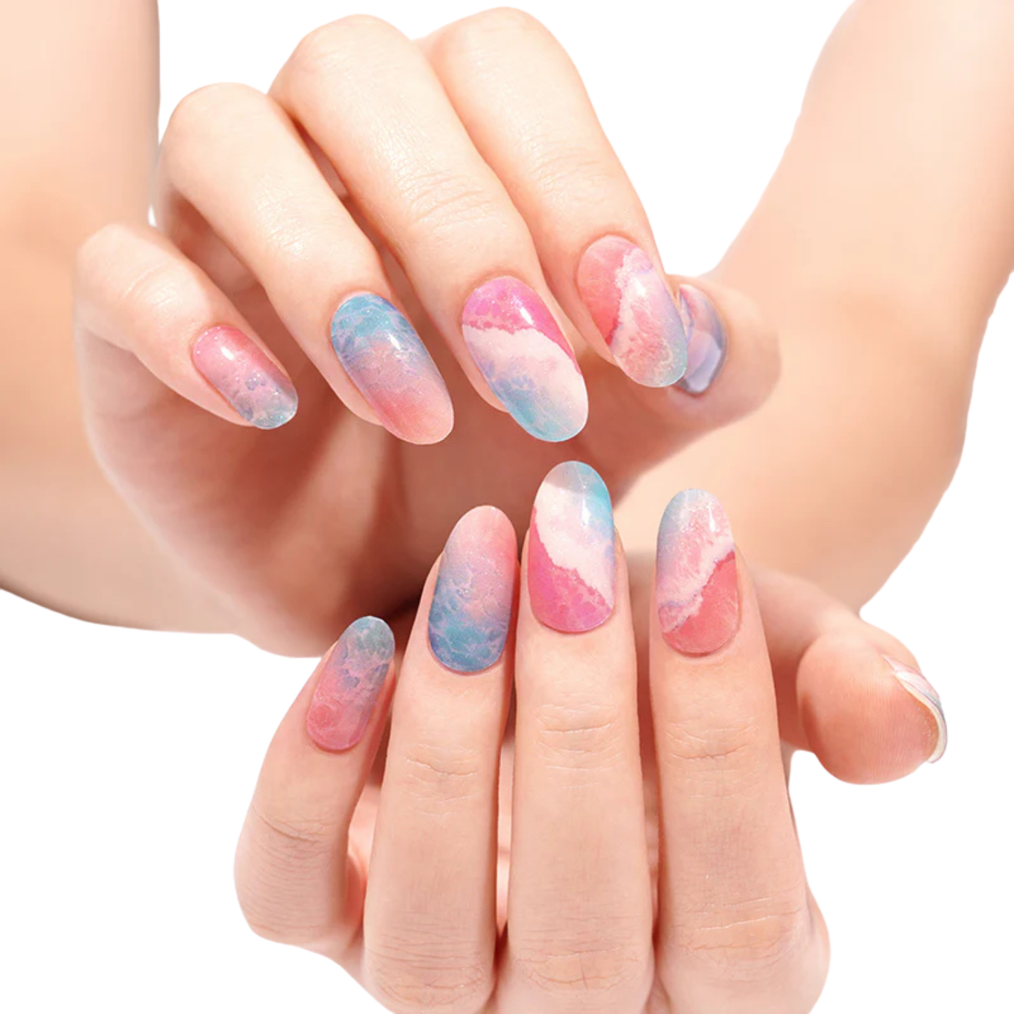 Uñas Gel Semi curado Manicure - Marmoledo Rosa y Azul pastel