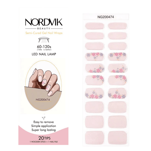 Uñas Gel Semi curado Manicure - Rosado Perlado detalle Flores lila - Nordvik London