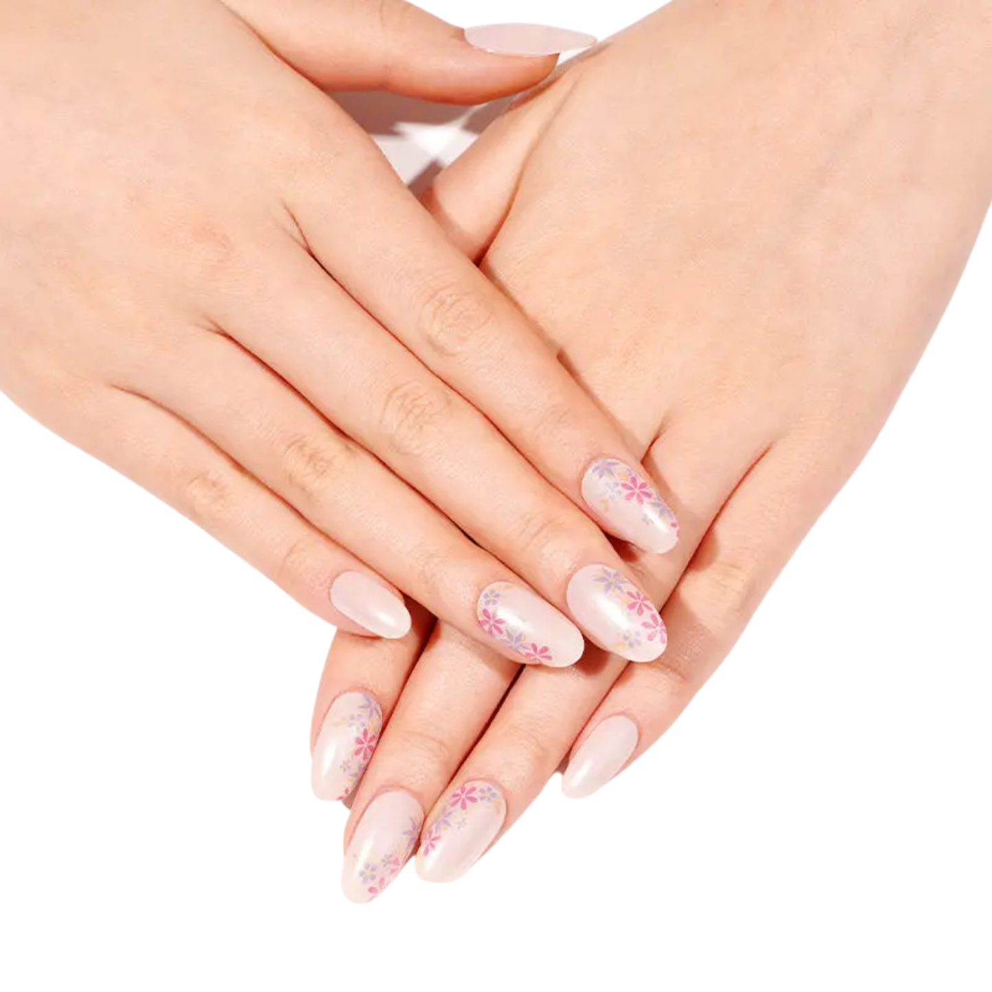 Uñas Gel Semi curado Manicure - Rosado Perlado detalle Flores lila