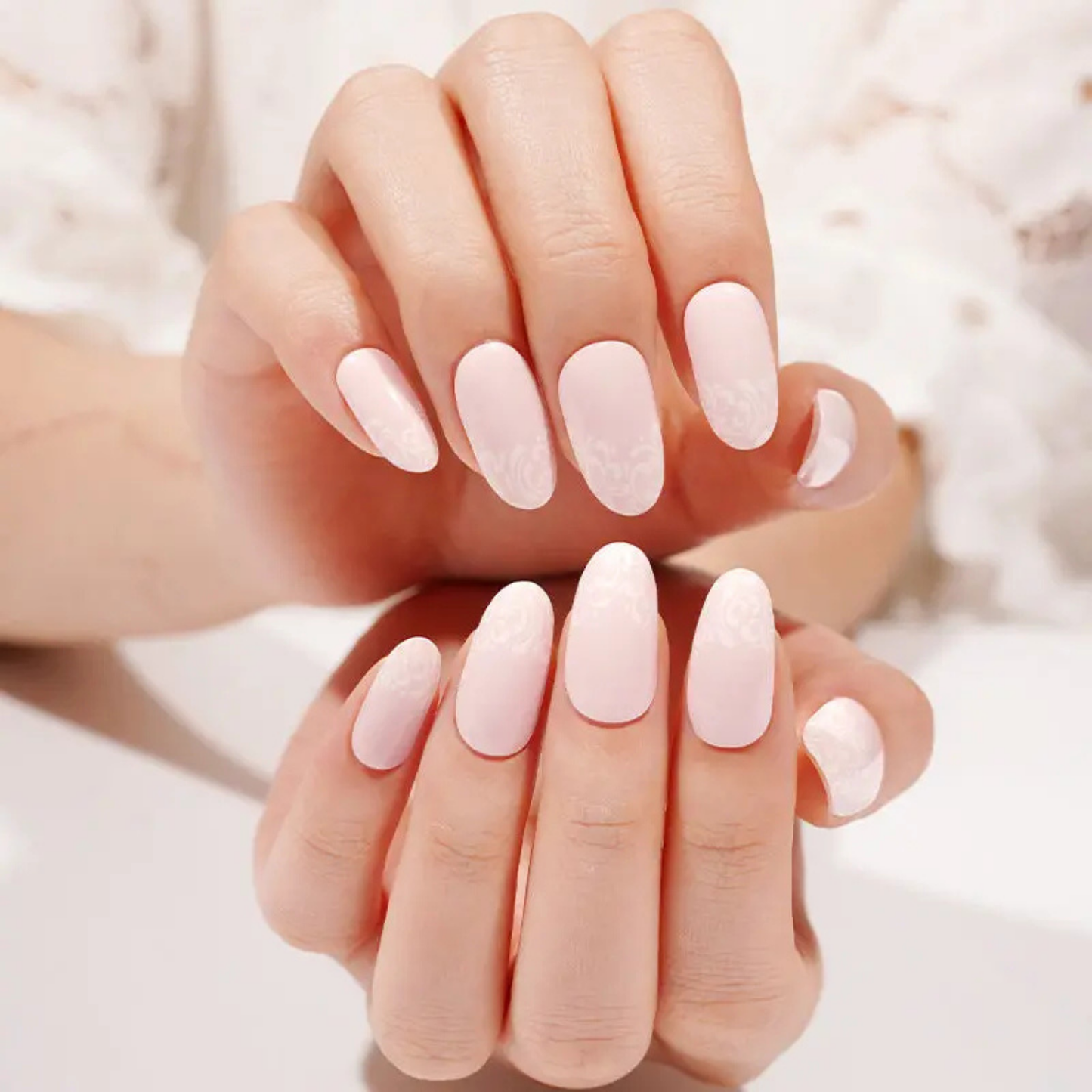 Uñas Gel Semi curado Manicure - Nudes Blancas Diseño Floral