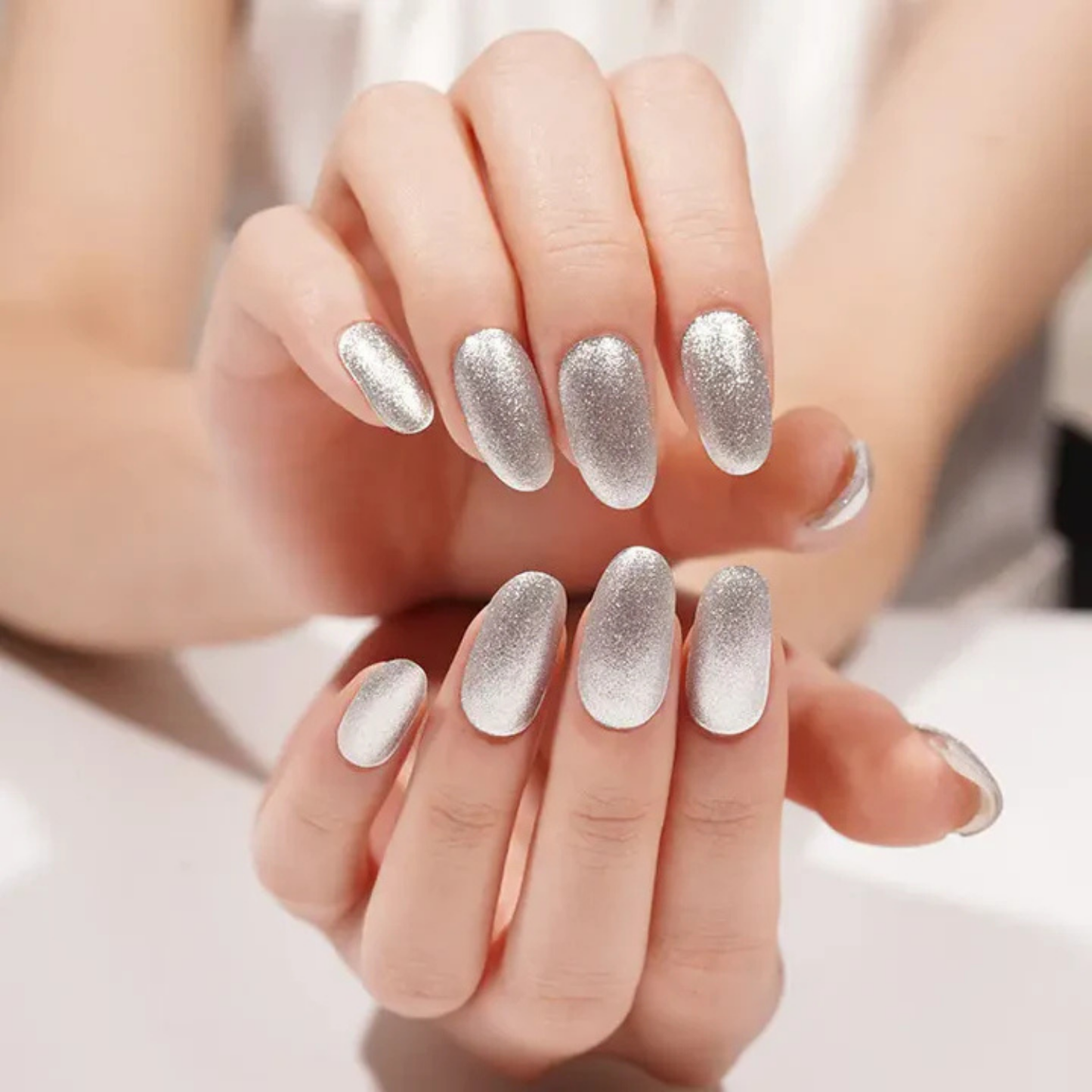 Uñas Gel Semi curado Manicure - Plateadas Metalizadas