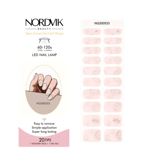 Uñas Gel Semi curado Manicure - Rosa Pastel Misticas Sol y Luna Dorados - Nordvik London