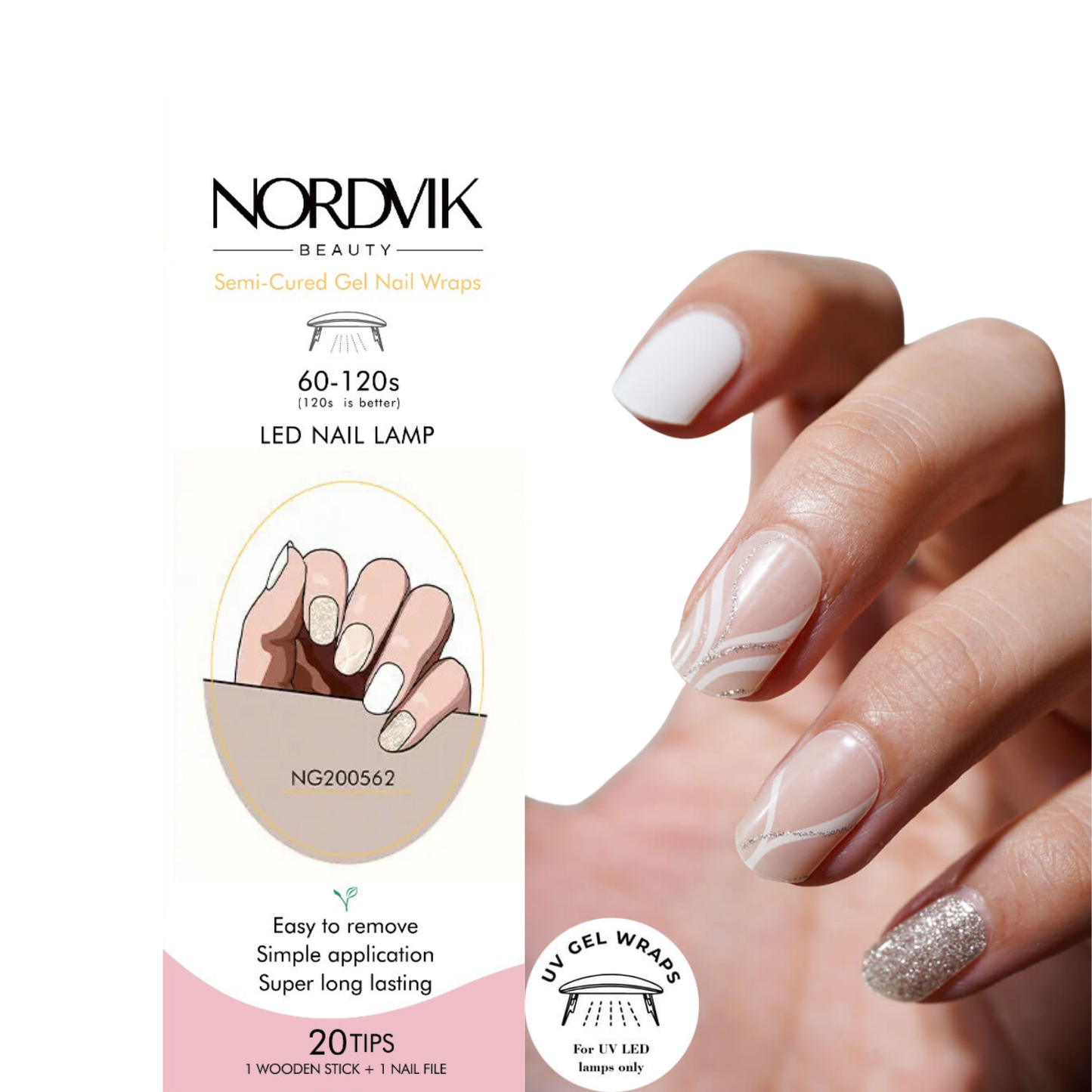 Uñas Gel Semi curado Manicure - Minimalistas Blancas con Toque Glam