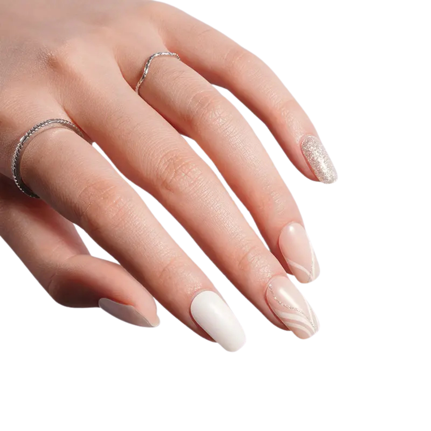 Uñas Gel Semi curado Manicure - Minimalistas Blancas con Toque Glam