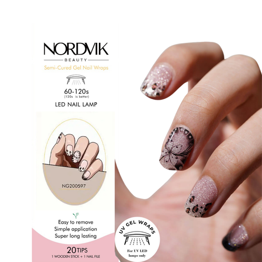 Uñas Gel Semi curado Manicure - Francesas Mariposas Dark