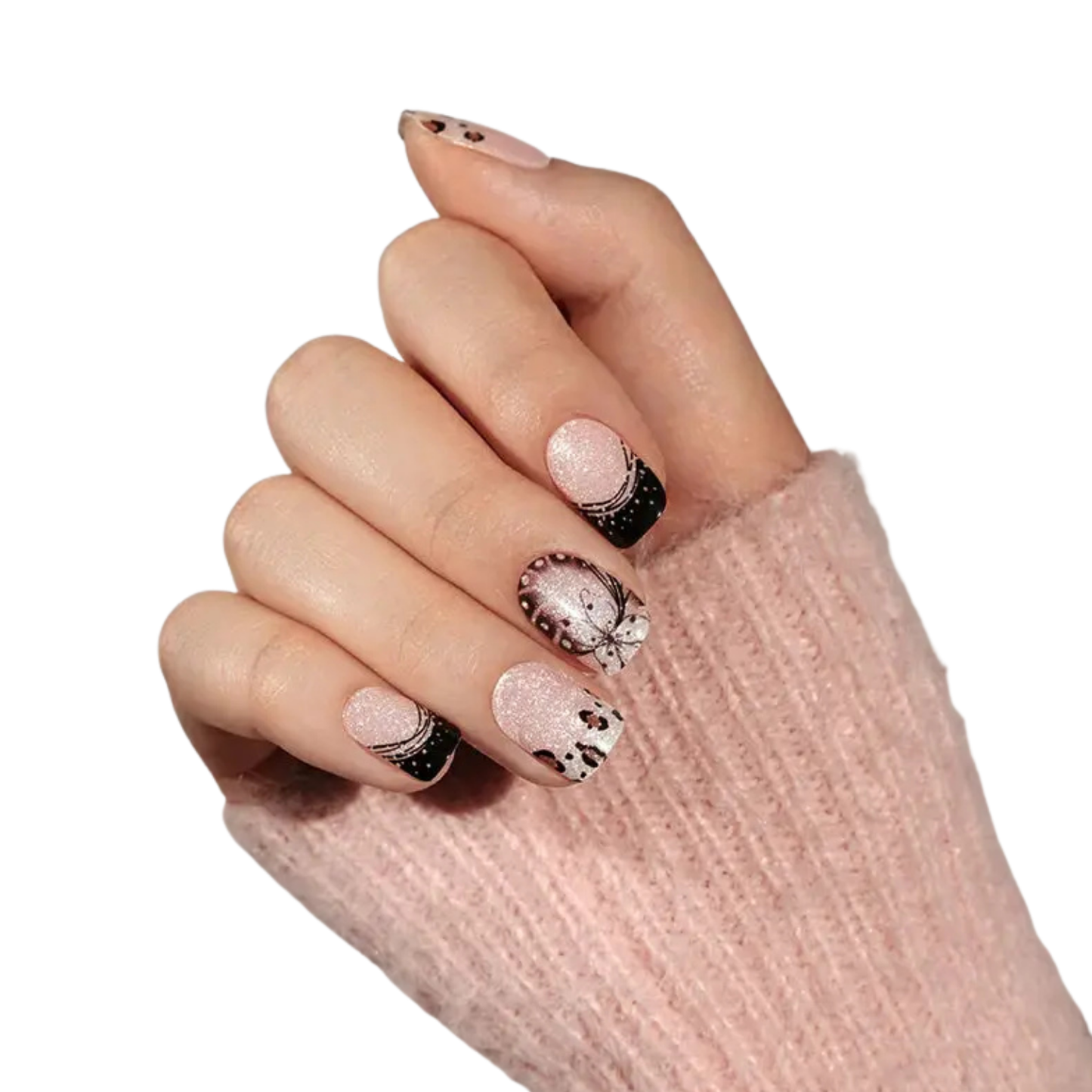 Uñas Gel Semi curado Manicure - Francesas Mariposas Dark